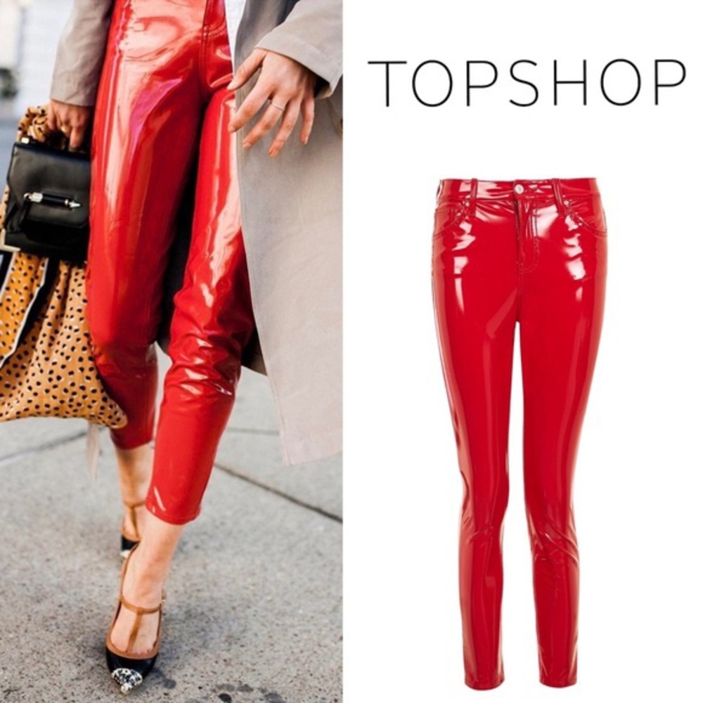 Topshop Jamie Moto Red Vinyl Jeans